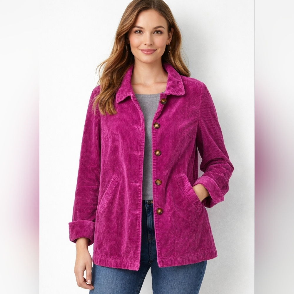 CHADWICKS VINTAGE‎ HOT PINK SIZE M PETITE CORDUROY BLAZER JACKET COAT WOMEN'S